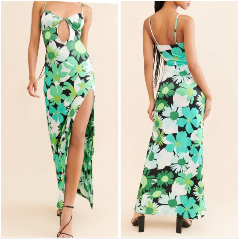 AFRM Green and Black Floral Maxi Dress